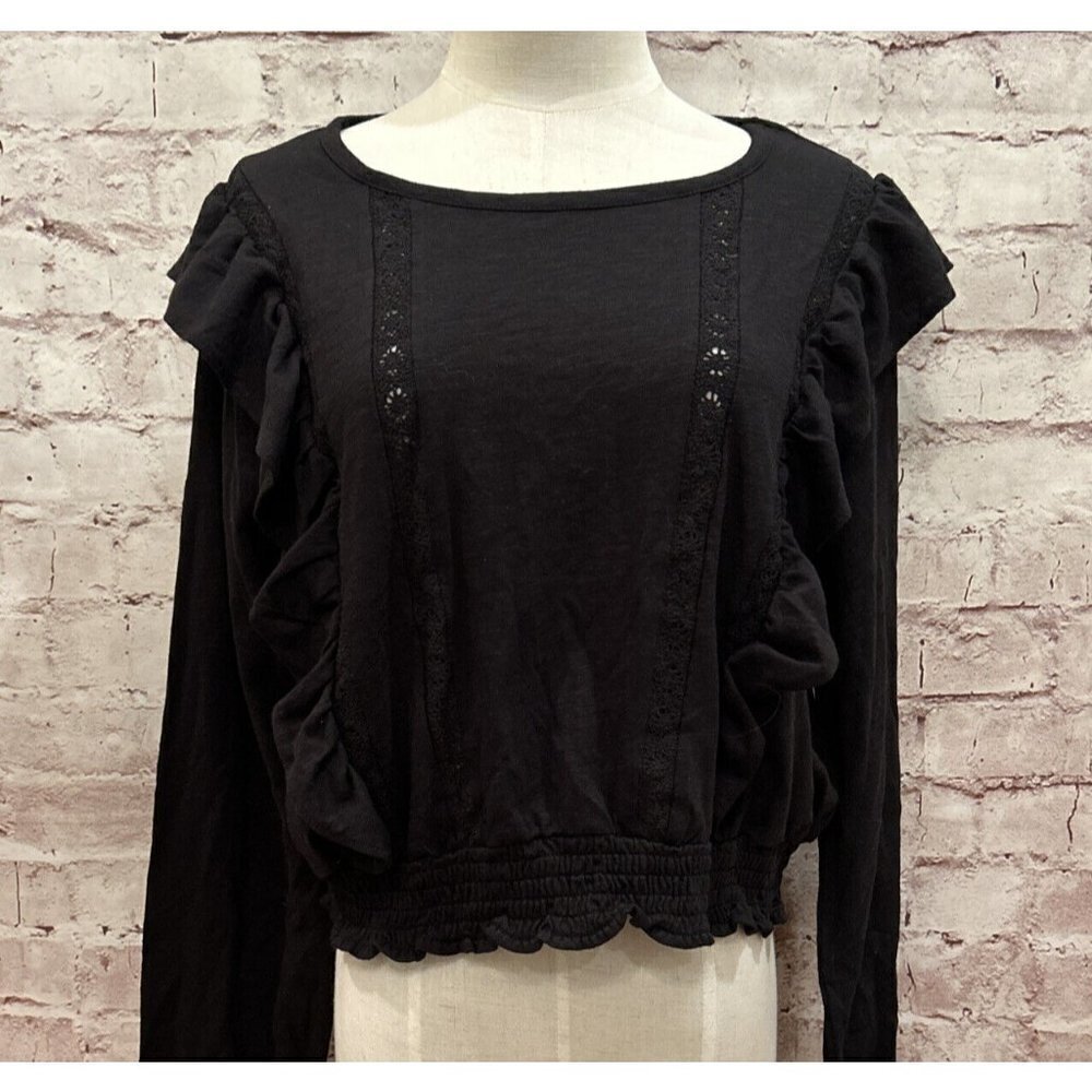 Arizona Jeans Black Long Sleeve Ruffle Front Cropped Top Size XL